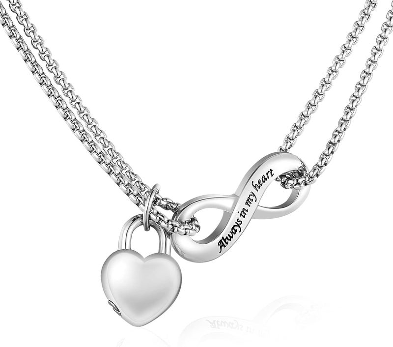 XIUDA Infinity Urn Necklace for Human Ashes Always in My Heart Cremation Necklace Stainless Steel Memorial Ash Jewelry for Women - Image 1